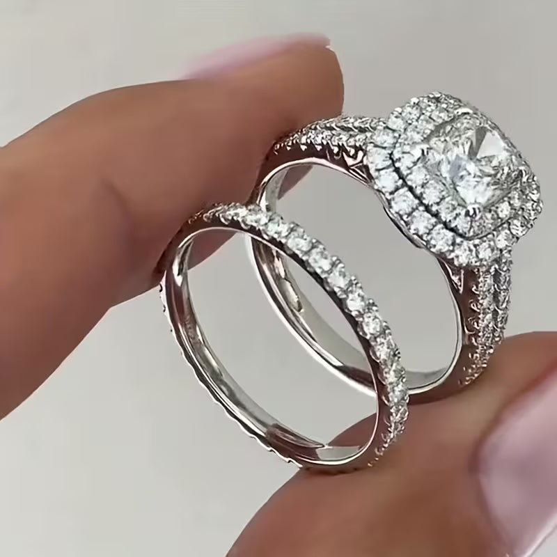 The Halo Promise Ring Set — 2-Piece Pavé CZ Stack