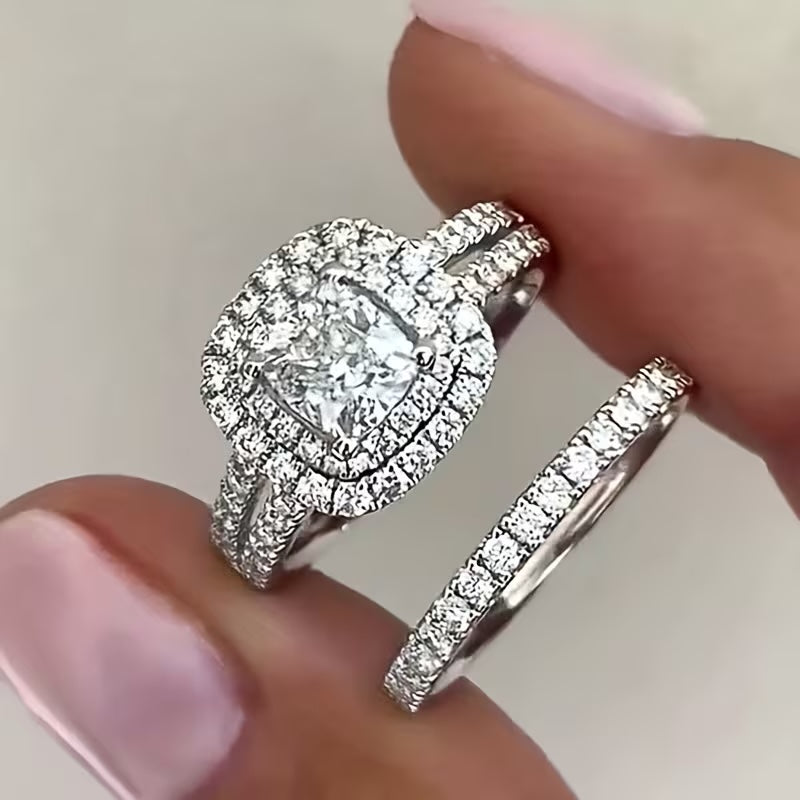 The Halo Promise Ring Set — 2-Piece Pavé CZ Stack