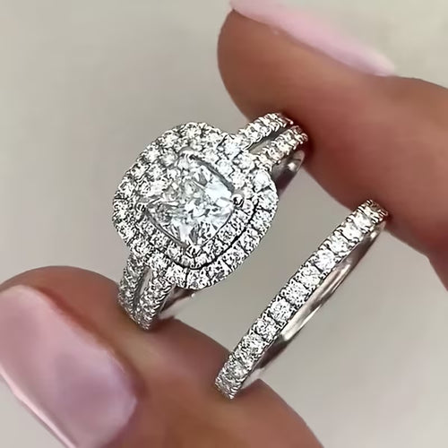 The Halo Promise Ring Set — 2-Piece Pavé CZ Stack