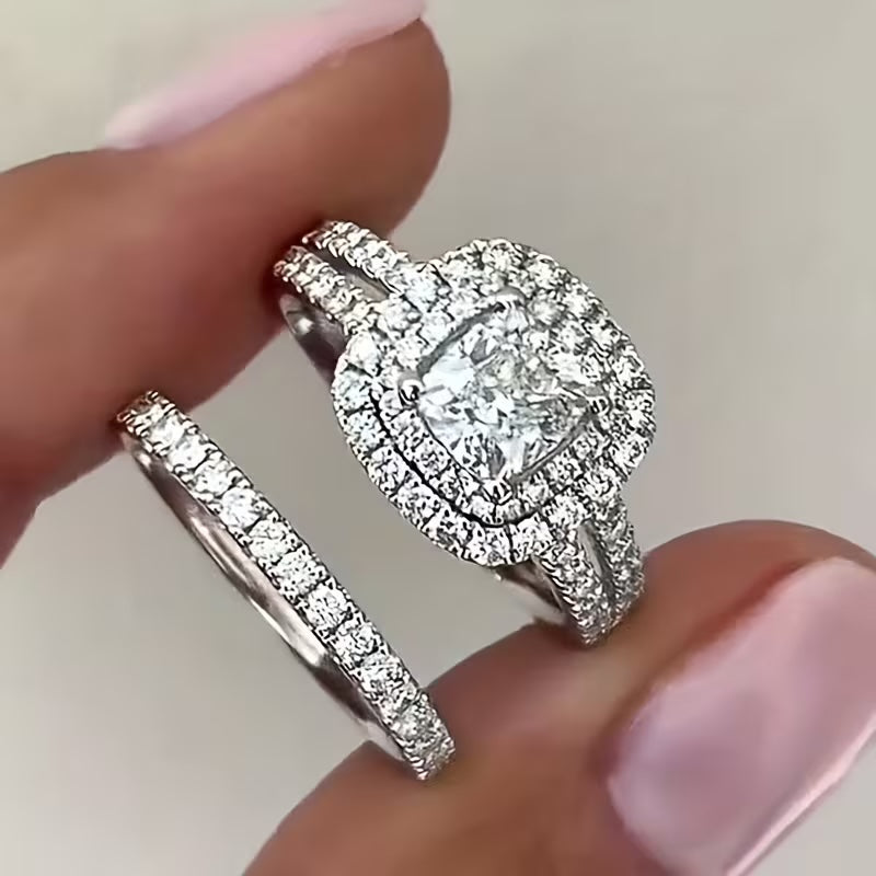 The Halo Promise Ring Set — 2-Piece Pavé CZ Stack